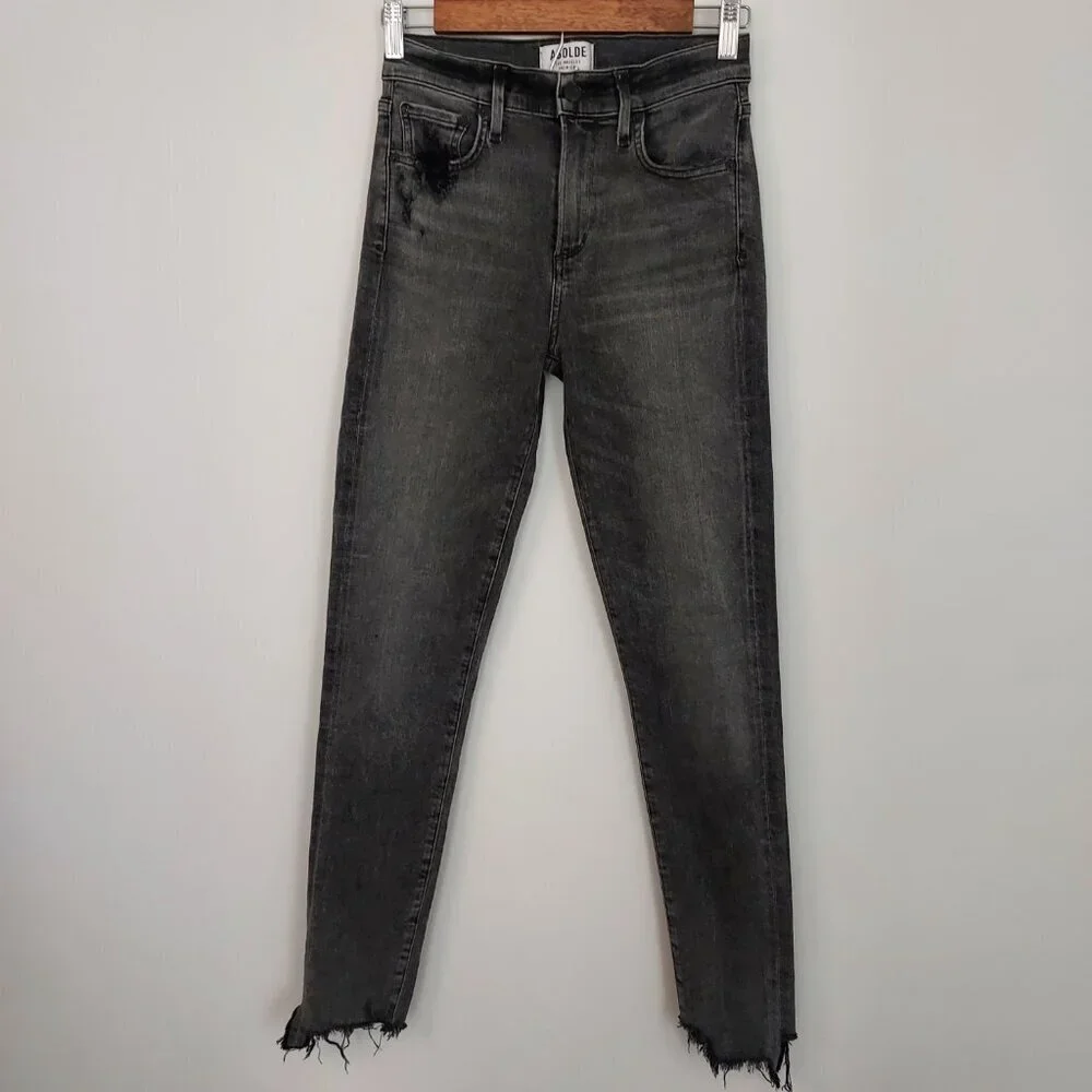 Agolde Sophie Hi Rise Skinny Raw Hem Washed Black/Gray Jeans Size 25
